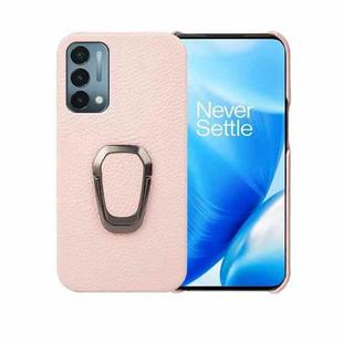 For OnePlus Nord N200 5G Ring Holder Litchi Texture Genuine Leather Phone Case(Pink)