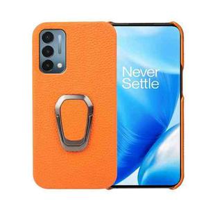 For OnePlus Nord N200 5G Ring Holder Litchi Texture Genuine Leather Phone Case(Yellow)