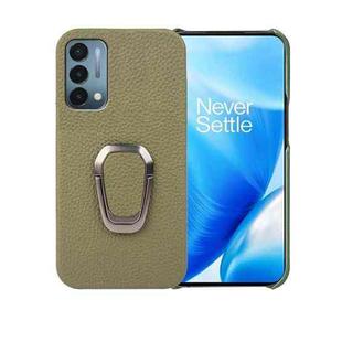 For OnePlus Nord N200 5G Ring Holder Litchi Texture Genuine Leather Phone Case(Green)