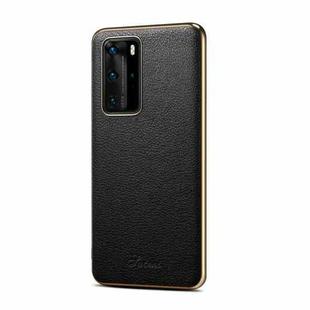 Suteni Litchi Leather Electroplated Soft Edge Phone Case For Huawei P40(Black)