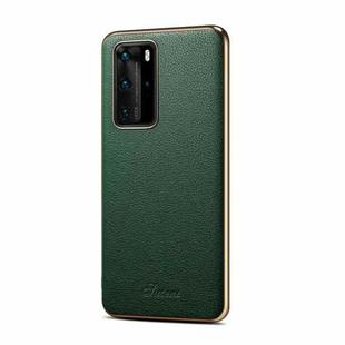 Suteni Litchi Leather Electroplated Soft Edge Phone Case For Huawei P40(Green)