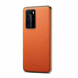 Suteni Litchi Leather Electroplated Soft Edge Phone Case For Huawei P40 Pro(Orange)