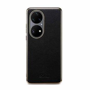 Suteni Litchi Leather Electroplated Soft Edge Phone Case For Huawei P50 Pro(Black)