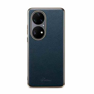 Suteni Litchi Leather Electroplated Soft Edge Phone Case For Huawei P50 Pro(Blue)