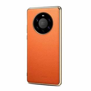 Suteni Litchi Leather Electroplated Soft Edge Phone Case For Huawei Mate 40 Pro(Orange)