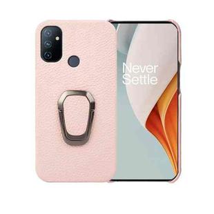 For OnePlus Nord N100 Ring Holder Litchi Texture Genuine Leather Phone Case(Pink)