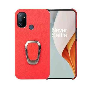 For OnePlus Nord N100 Ring Holder Litchi Texture Genuine Leather Phone Case(Red)