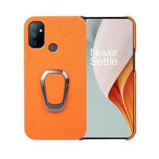 For OnePlus Nord N100 Ring Holder Litchi Texture Genuine Leather Phone Case(Yellow)