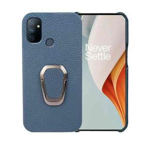 For OnePlus Nord N100 Ring Holder Litchi Texture Genuine Leather Phone Case(Blue)