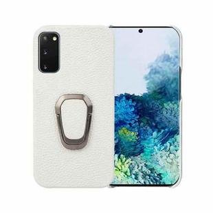 For Samsung Galaxy S20 Ring Holder Litchi Texture Genuine Leather Phone Case(White)