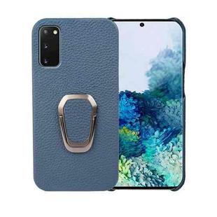 For Samsung Galaxy S20 Ring Holder Litchi Texture Genuine Leather Phone Case(Blue)