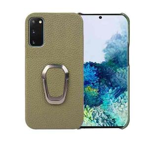 For Samsung Galaxy S20 Ring Holder Litchi Texture Genuine Leather Phone Case(Green)