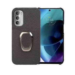 For Motorola Moto G51 5G Ring Holder Litchi Texture Genuine Leather Phone Case(Black)