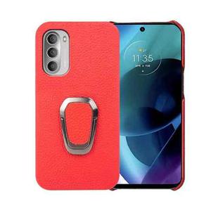 For Motorola Moto G51 5G Ring Holder Litchi Texture Genuine Leather Phone Case(Red)