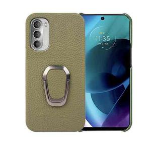 For Motorola Moto G51 5G Ring Holder Litchi Texture Genuine Leather Phone Case(Green)