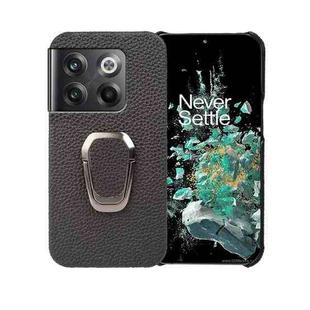 For OnePlus Ace Pro Ring Holder Litchi Texture Genuine Leather Phone Case(Black)