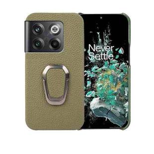 For OnePlus Ace Pro Ring Holder Litchi Texture Genuine Leather Phone Case(Green)