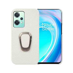 For OnePlus Nord CE 2 Lite 5G Ring Holder Litchi Texture Genuine Leather Phone Case(White)