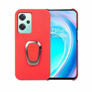 For OnePlus Nord CE 2 Lite 5G Ring Holder Litchi Texture Genuine Leather Phone Case(Red)