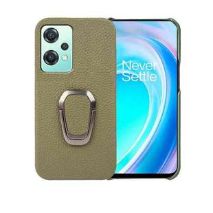 For OnePlus Nord CE 2 Lite 5G Ring Holder Litchi Texture Genuine Leather Phone Case(Green)