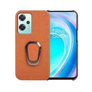 For OnePlus Nord CE 2 Lite 5G Ring Holder Litchi Texture Genuine Leather Phone Case(Brown)