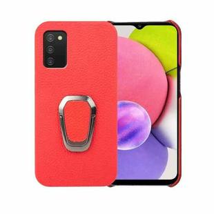 For Samsung Galaxy A03s Ring Holder Litchi Texture Genuine Leather Phone Case(Red)