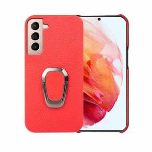 For Samsung Galaxy S21 Ring Holder Litchi Texture Genuine Leather Phone Case(Red)