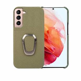 For Samsung Galaxy S21 Ring Holder Litchi Texture Genuine Leather Phone Case(Green)