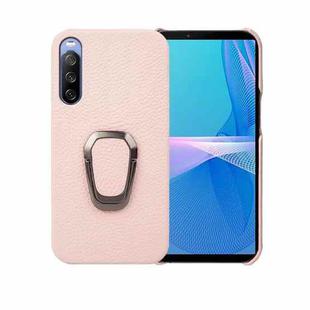 For Sony Xperia 10 lll Ring Holder Litchi Texture Genuine Leather Phone Case(Pink)