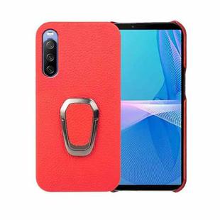 For Sony Xperia 10 lll Ring Holder Litchi Texture Genuine Leather Phone Case(Red)