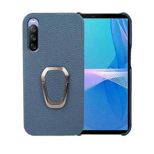 For Sony Xperia 10 lll Ring Holder Litchi Texture Genuine Leather Phone Case(Blue)
