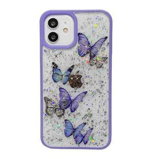 For iPhone 12 Mini Color Butterfly Glitter Epoxy TPU Phone Case(Purple)