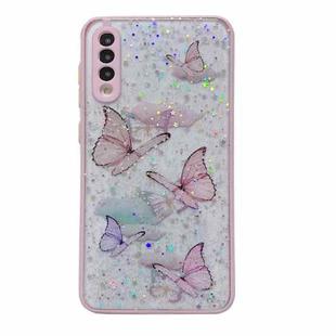 For Samsung Galaxy S21 Ultra 5G Color Butterfly Glitter Epoxy TPU Phone Case(Pink)