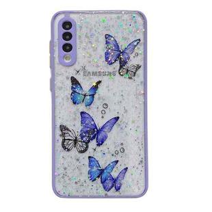 For  Samsung Galaxy A03s EU Version Color Butterfly Glitter Epoxy TPU Phone Case(Purple)
