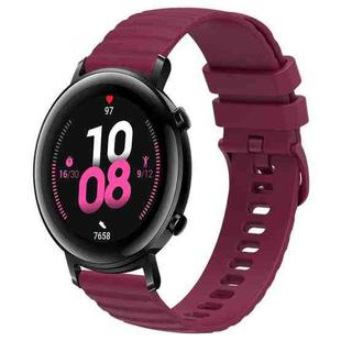 For Huawei Watch GT2 42mm 20mm Wavy Dot Pattern Solid Color Silicone Watch Band(Wine Red)