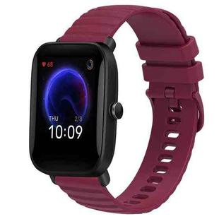 For Amazfit Pop 20mm Wavy Dot Pattern Solid Color Silicone Watch Band(Wine Red)
