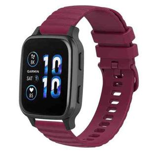 For Garmin Forerunner Sq2 20mm Wavy Dot Pattern Solid Color Silicone Watch Band(Wine Red)