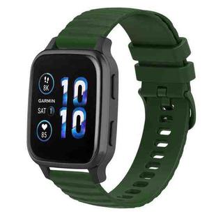 For Garmin Forerunner Sq2 20mm Wavy Dot Pattern Solid Color Silicone Watch Band(Army Green)
