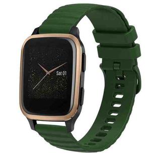 For Garmin Venu SQ 20mm Wavy Dot Pattern Solid Color Silicone Watch Band(Army Green)