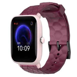 For Amazfit Pop Pro 20mm Football Pattern Solid Color Silicone Watch Band(Wine Red)