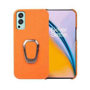 For OnePlus Nord 2 5G Ring Holder Litchi Texture Genuine Leather Phone Case(Yellow)