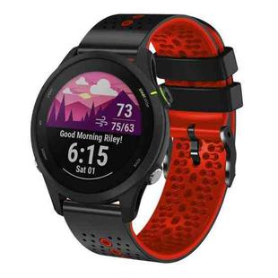 For Garmin Forerunner 255 music 22mm Perforated Two-Color Silicone Watch Band(Black+Red)