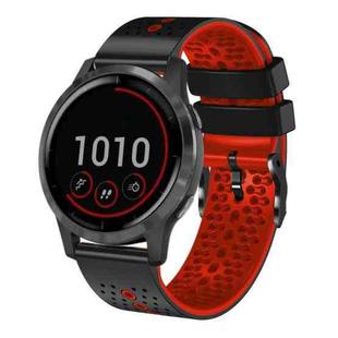 For Garmin vivoactive 4 22mm Perforated Two-Color Silicone Watch Band(Black+Red)