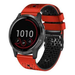 For Garmin vivoactive 4 22mm Perforated Two-Color Silicone Watch Band(Red+Black)