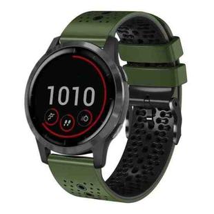 For Garmin vivoactive 4 22mm Perforated Two-Color Silicone Watch Band(Army Green+Black)