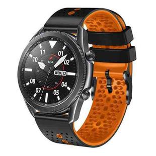 For Samsung Galaxy Watch3 45mm 22mm Perforated Two-Color Silicone Watch Band(Black+Orange)