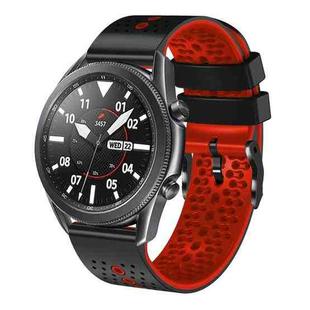 For Samsung Galaxy Watch3 45mm 22mm Perforated Two-Color Silicone Watch Band(Black+Red)