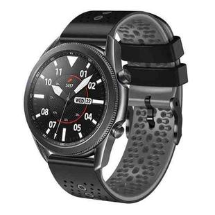 For Samsung Galaxy Watch3 45mm 22mm Perforated Two-Color Silicone Watch Band(Black+Grey)