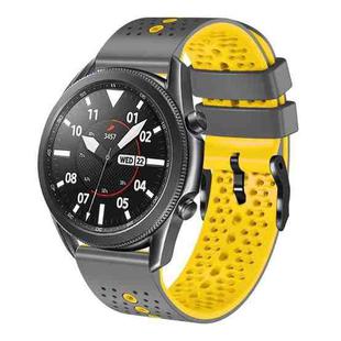 For Samsung Galaxy Watch3 45mm 22mm Perforated Two-Color Silicone Watch Band(Grey+Yellow)