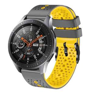 For Samsung Galaxy Watch 46mm 22mm Perforated Two-Color Silicone Watch Band(Grey+Yellow)